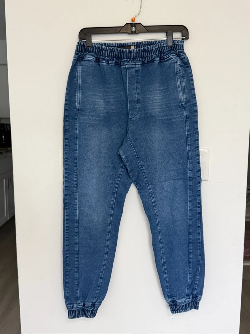 Men's Blue Elastic Waist Denim Jogger Jeans